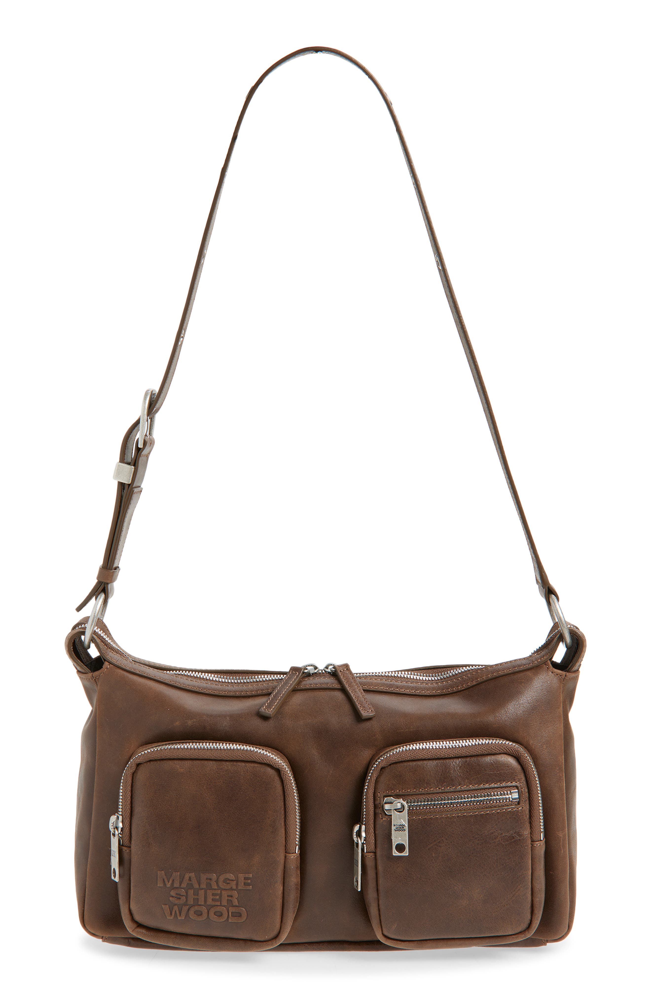 MARGESHERWOOD Outpocket Leather Hobo Bag, Main, color, Washed Brown Pull-Up