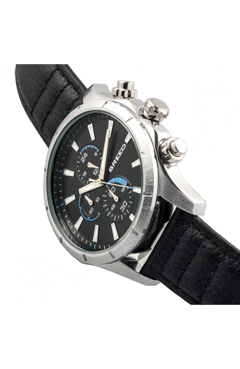 BREED Lacroix Chronograph Leather-Band Watch, Alternate, color, Silver/Black