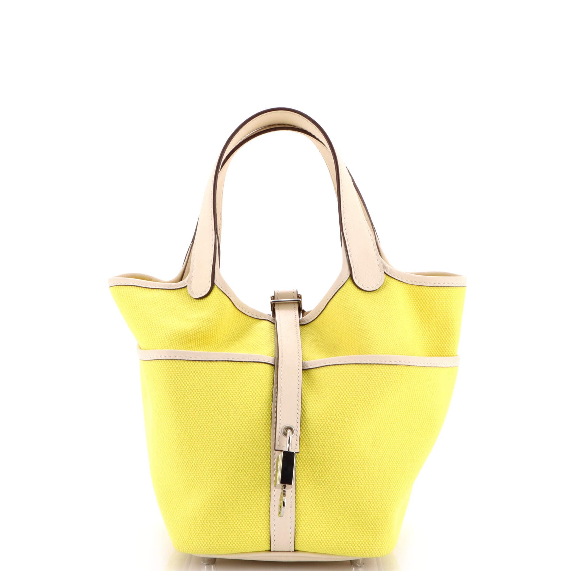 Pre-Owned Hermes Cargo Picotin Lock Bag Canvas and Swift PM, Main, color, Lime