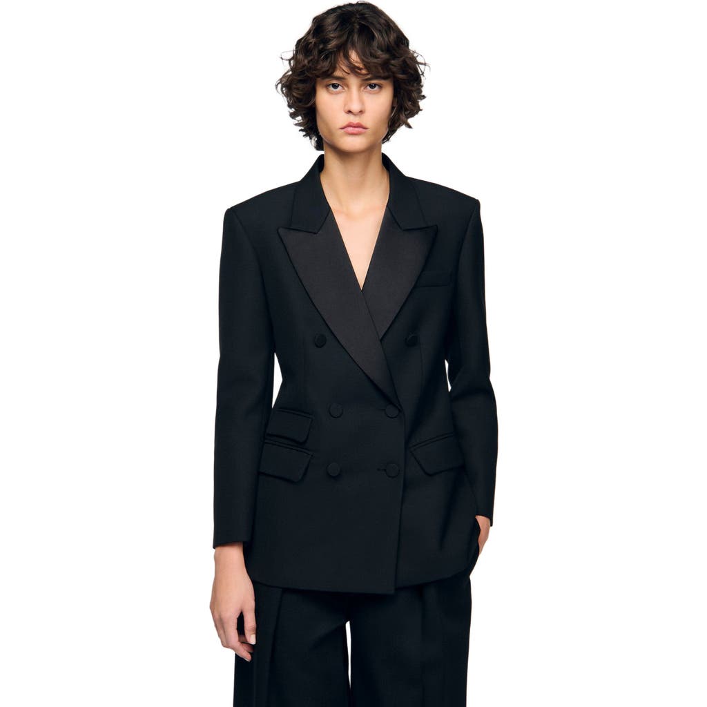 Sandro Tuxedo Jacket With Satin Collar In Black