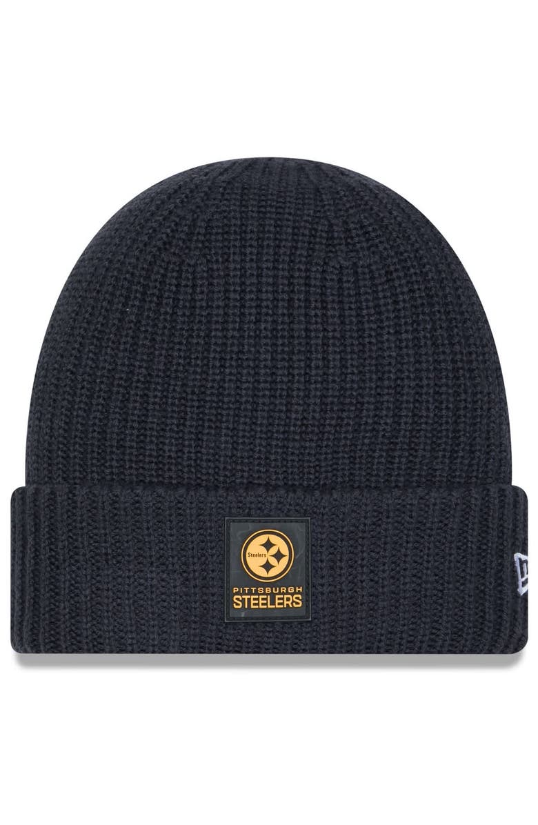 New Era Men's New Era Charcoal Pittsburgh Steelers 2025 Sideline Cold Weather Cuffed Knit Hat, Main, color, Charcoal
