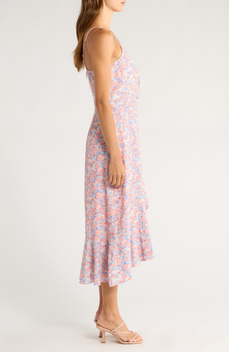 Chelsea28 Faux Wrap Midi Dress, Alternate, color, Pink- Blue Floral