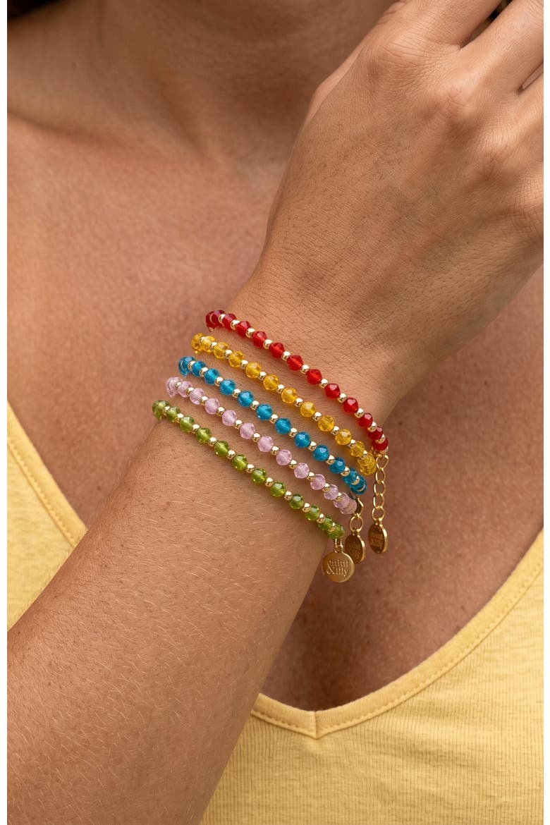 Birthstone and Gold Bead Bracelet, Alternate, color, March Aquamarine