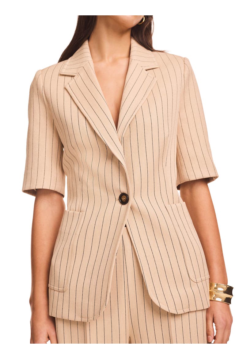 Pin Stripe Short Sleeve Blazer, Main, color, Camel