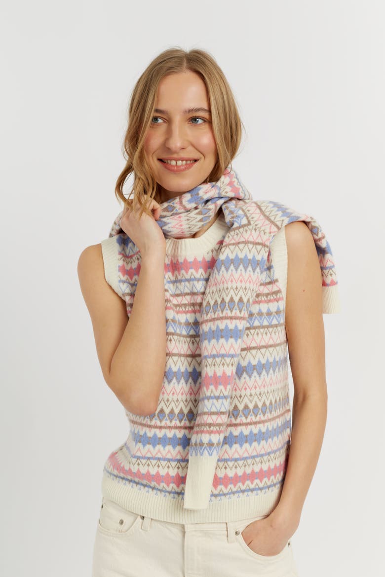 Wool-Cashmere Fair Isle V-neck Tank, Alternate, color, Cream