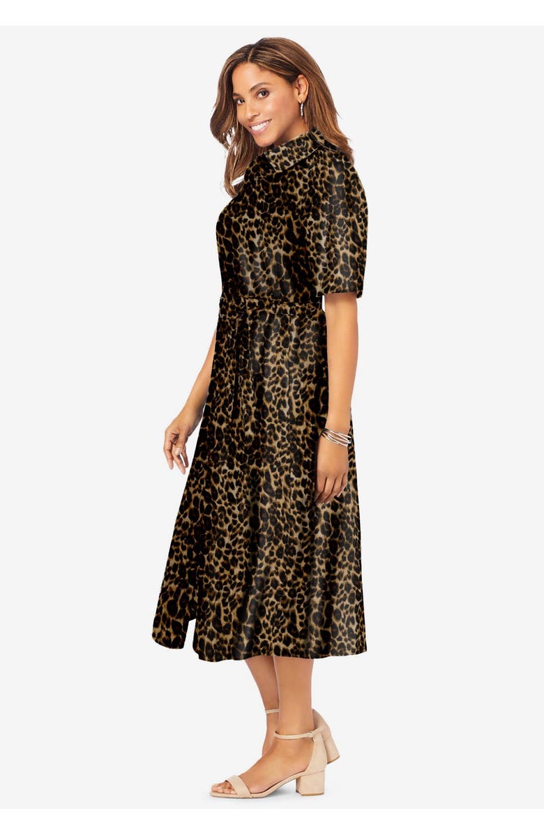 Jessica London Soft Denim Shirtdress, Alternate, color, Brown Painterly Cheetah
