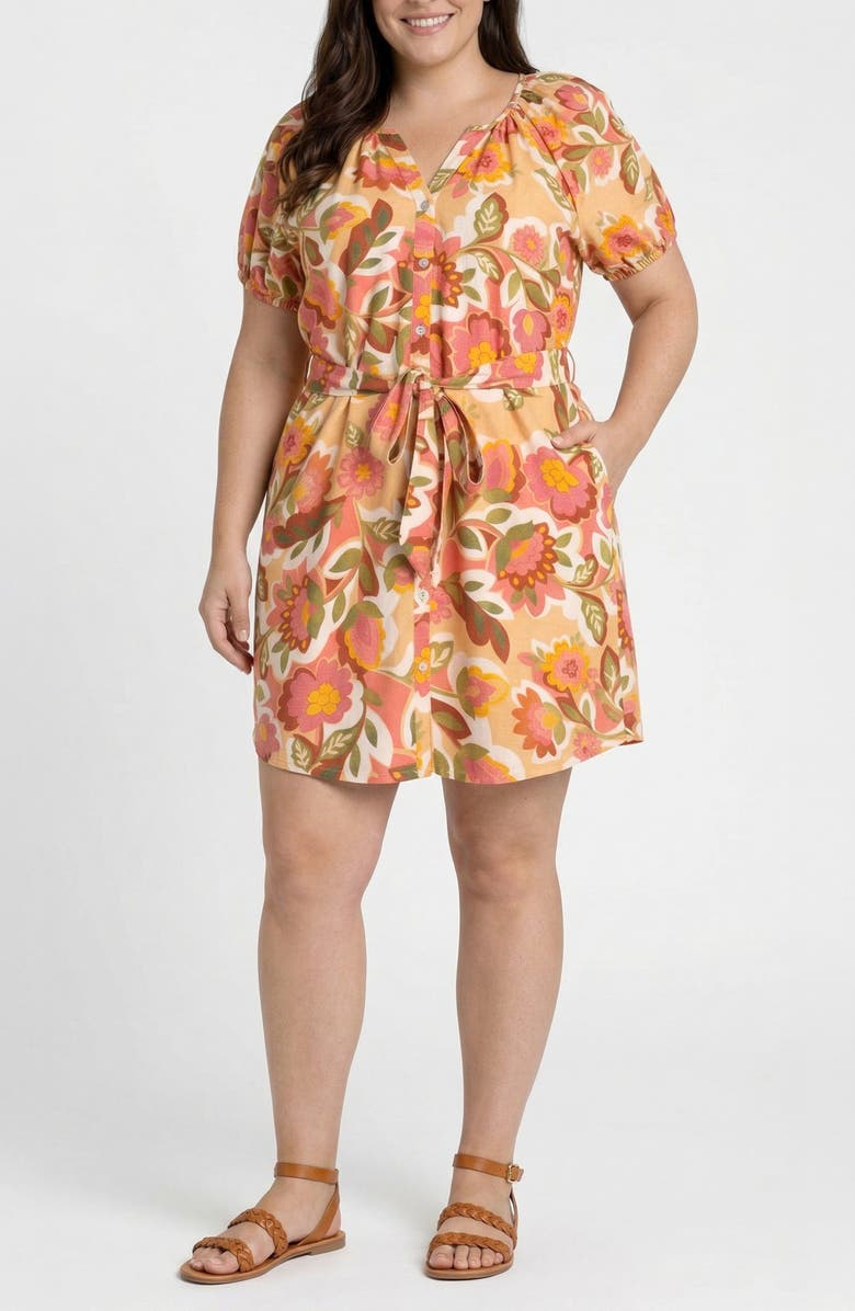 Liverpool Los Angeles Floral Print Tie Waist Dress, Alternate, color, Tan Floral Multi