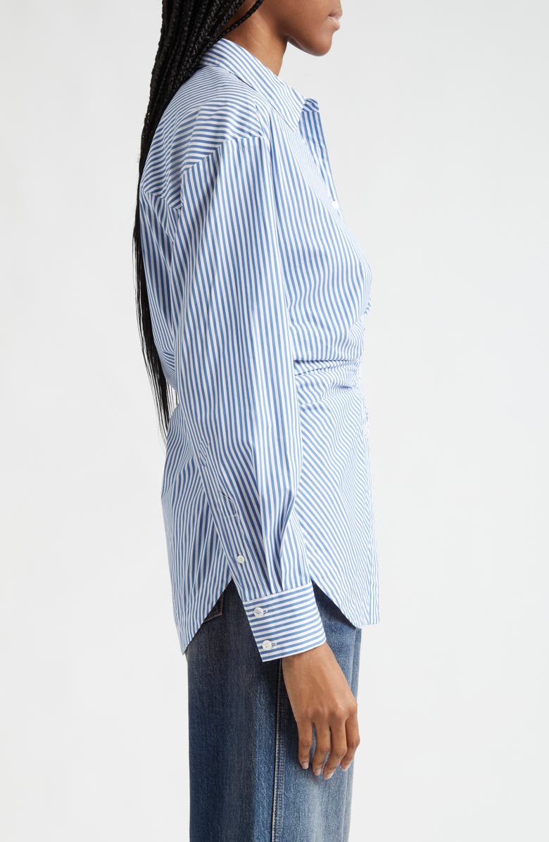 Veronica Beard Bosco Stripe Ruched Button-Up Shirt, Alternate, color, 