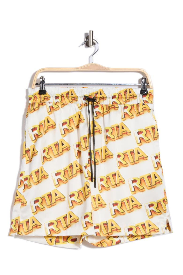 Clyde Logo Print Shorts, Alternate, color, WHITE RTA BULLION