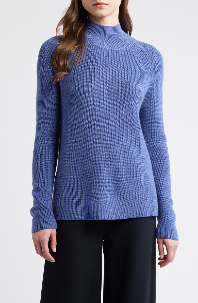 Eileen Fisher Raglan Sleeve Merino Wool Turtleneck Sweater, Main, color, Periwinkle