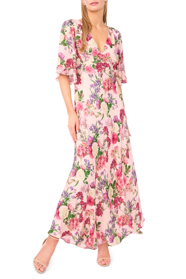 Briar Floral Flutter Sleeve Midi Dress, Main, color, CLOUD PINK