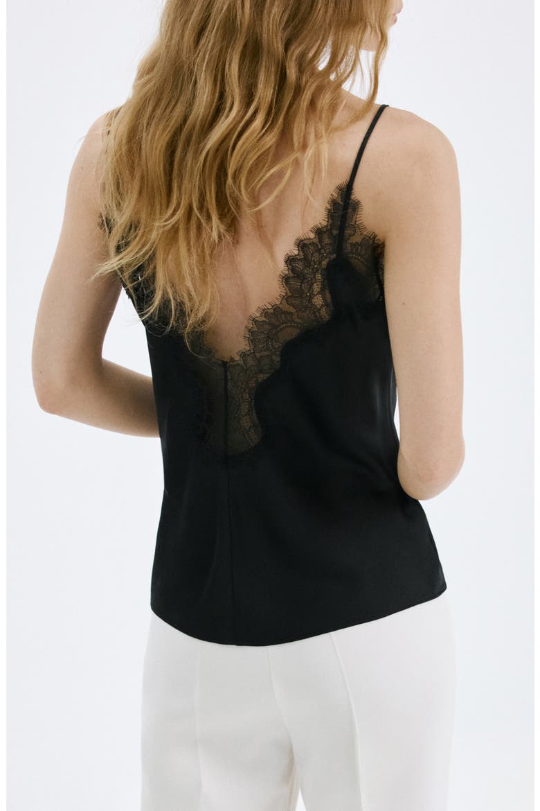 Lace Detail Matte Satin Camsisole, Alternate, color, BLACK