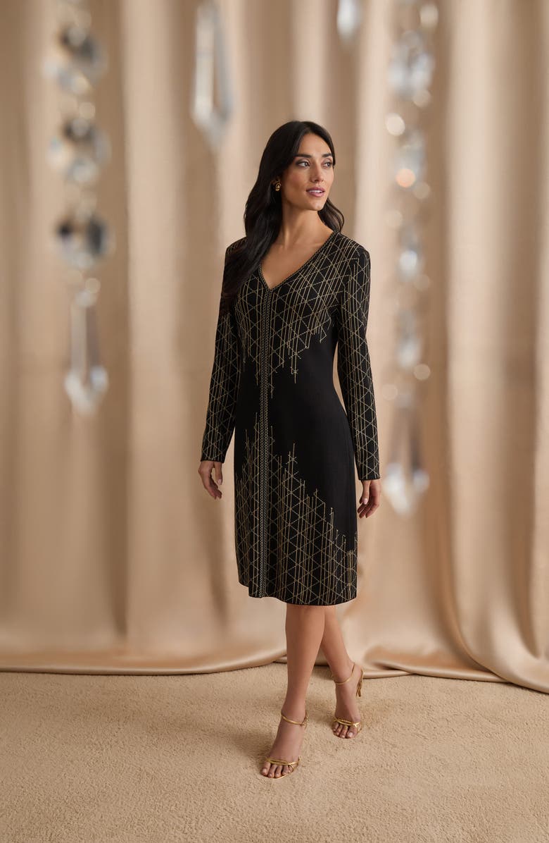 Ming Wang x Tanya Foster Linear Metallic Knit Top, Alternate, color, Gold/ Black