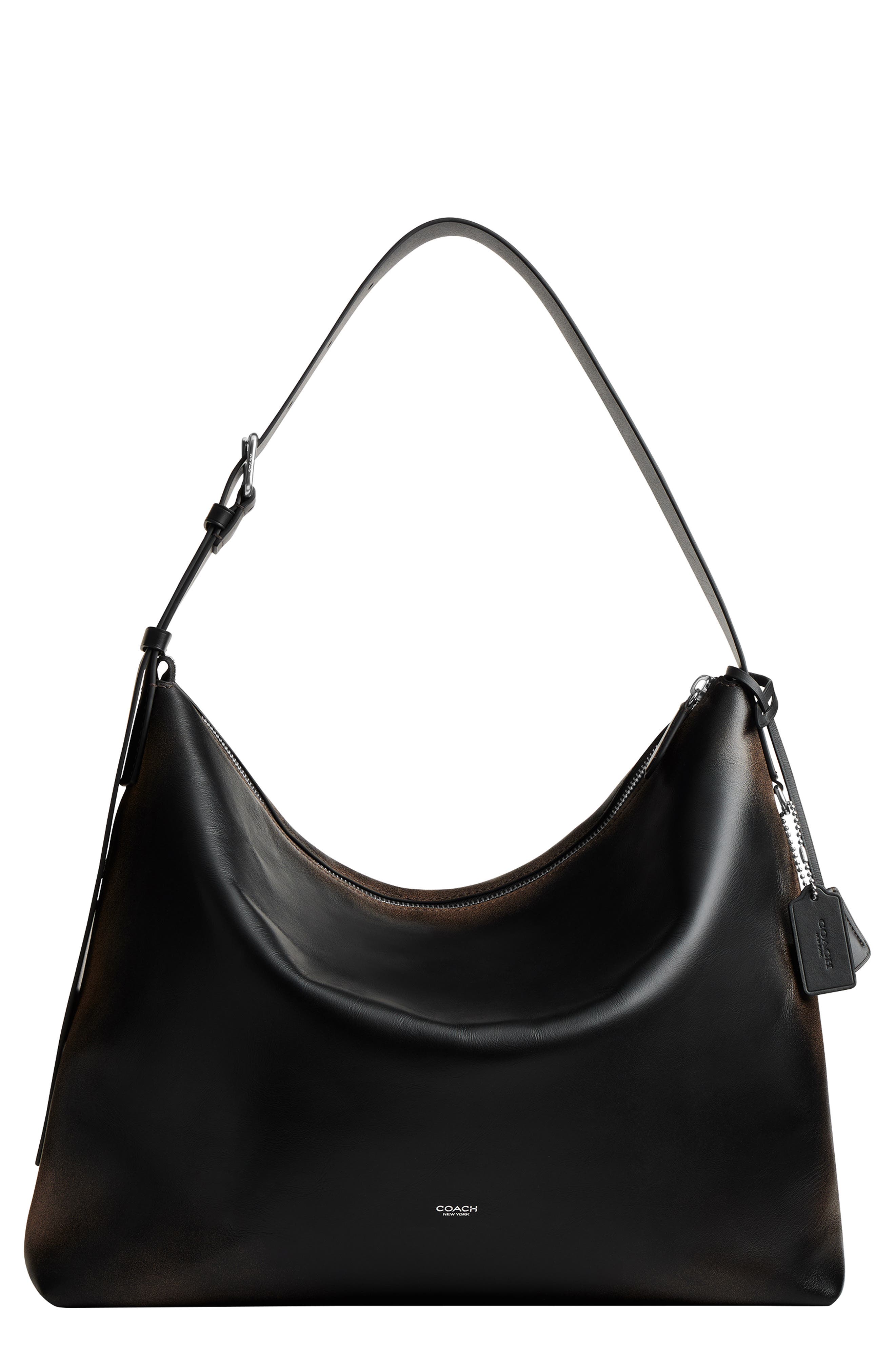 COACH Mott Loved Leather Messenger Bag, Main, color, Black/ Light Tan