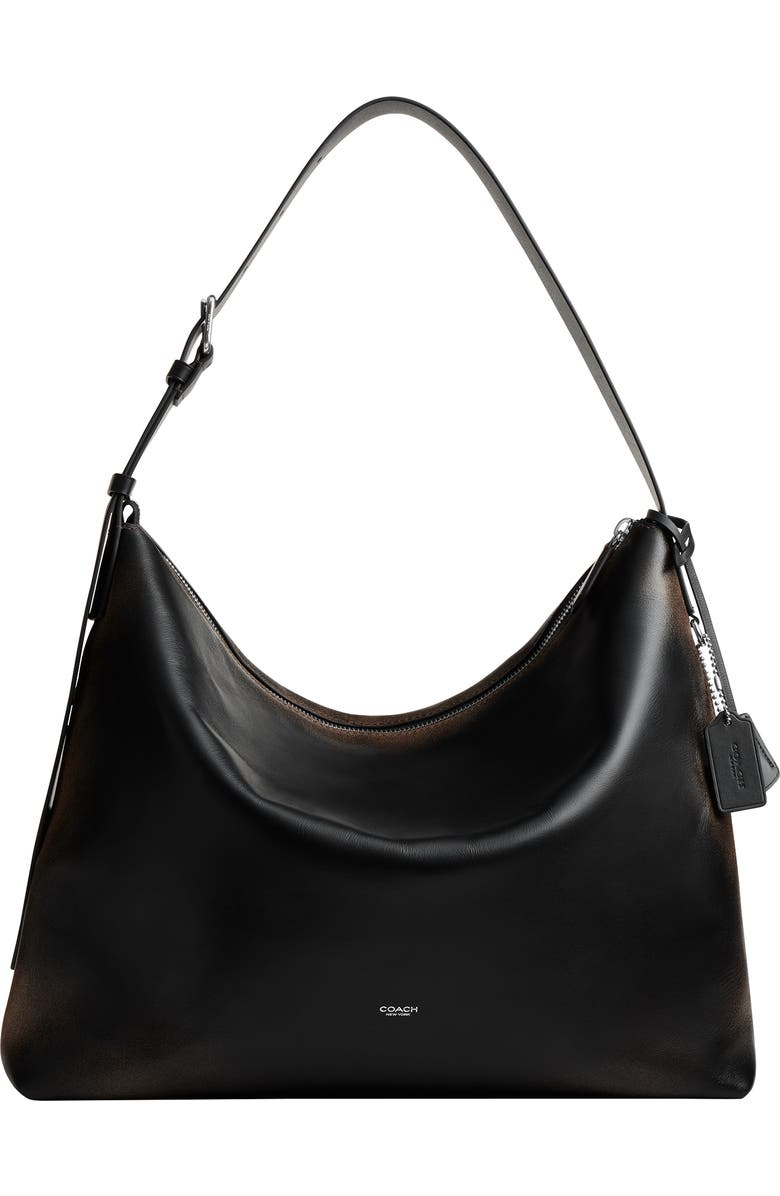 COACH Mott Loved Leather Messenger Bag, Main, color, Black/ Light Tan