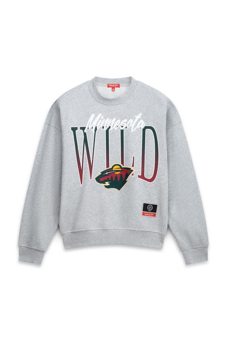 Women's Mitchell & Ness  Heather Gray Minnesota Wild Hockey Night Sweatshirt, Main, color, Heather Gray
