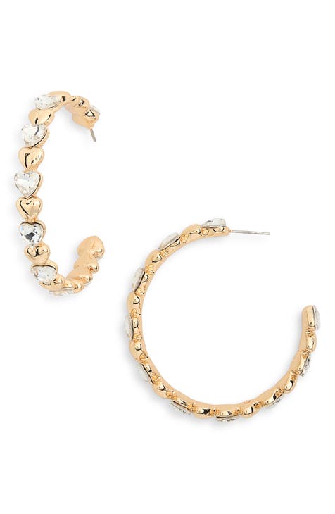 Alternating Crystal Heart Hoop Earrings