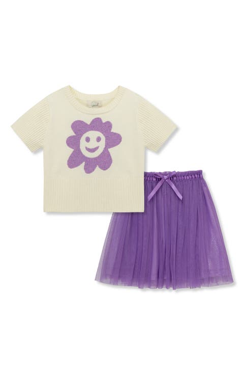 Kids' Happy Flower Short Sleeve Sweater & Tutu Skirt Set (Toddler, Little Kid & Big Kid)