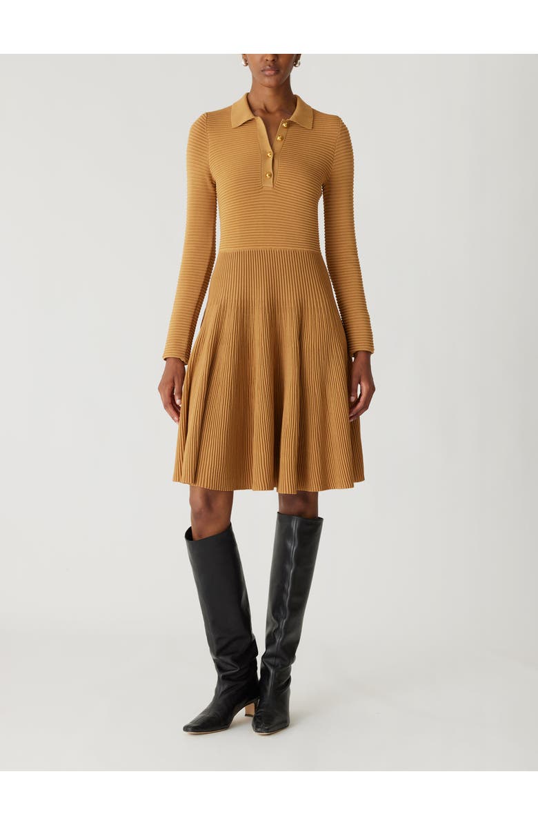 Rebecca Taylor Ottoman Knit Ls Dress, Main, color, Camel
