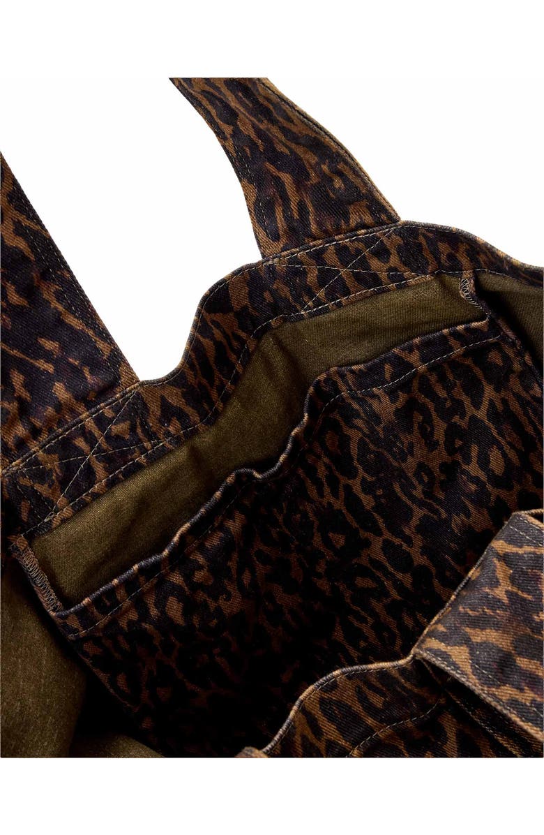 AllSaints Izzy Leopard Print Denim Tote, Alternate, color, Leopard Brown