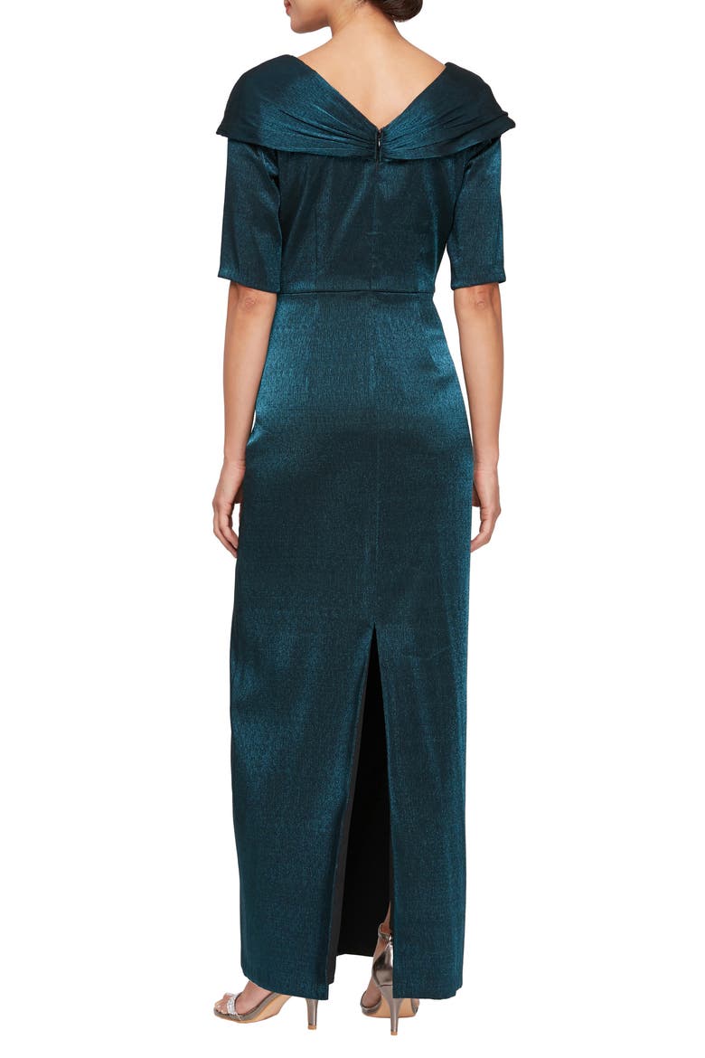 Foldover Column Gown, Alternate, color, BLACK/ TEAL