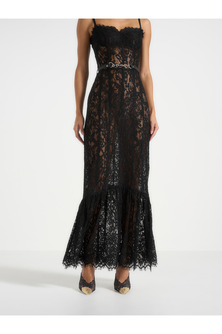 Freya Lace Maxi Dress With Waist Feature, Alternate, color, Black