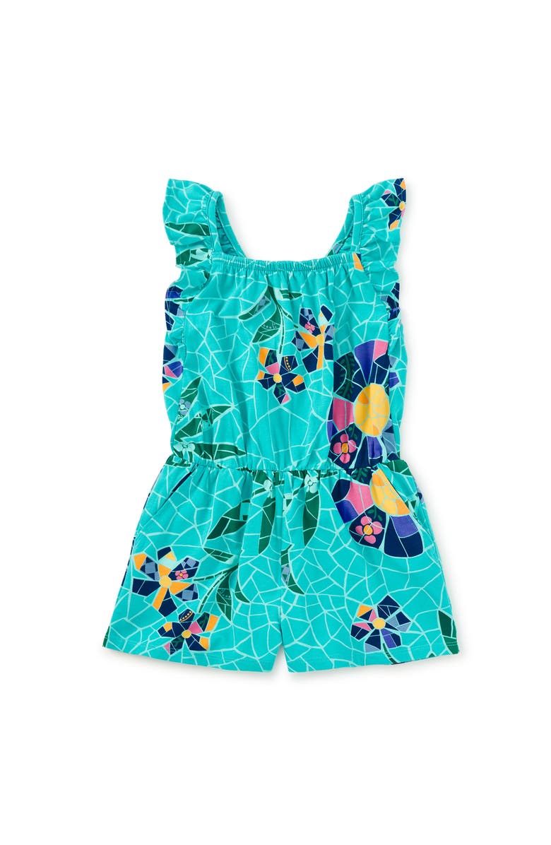 Tea Collection Ruffle Strap Romper, Main, color, Mosaic Floral