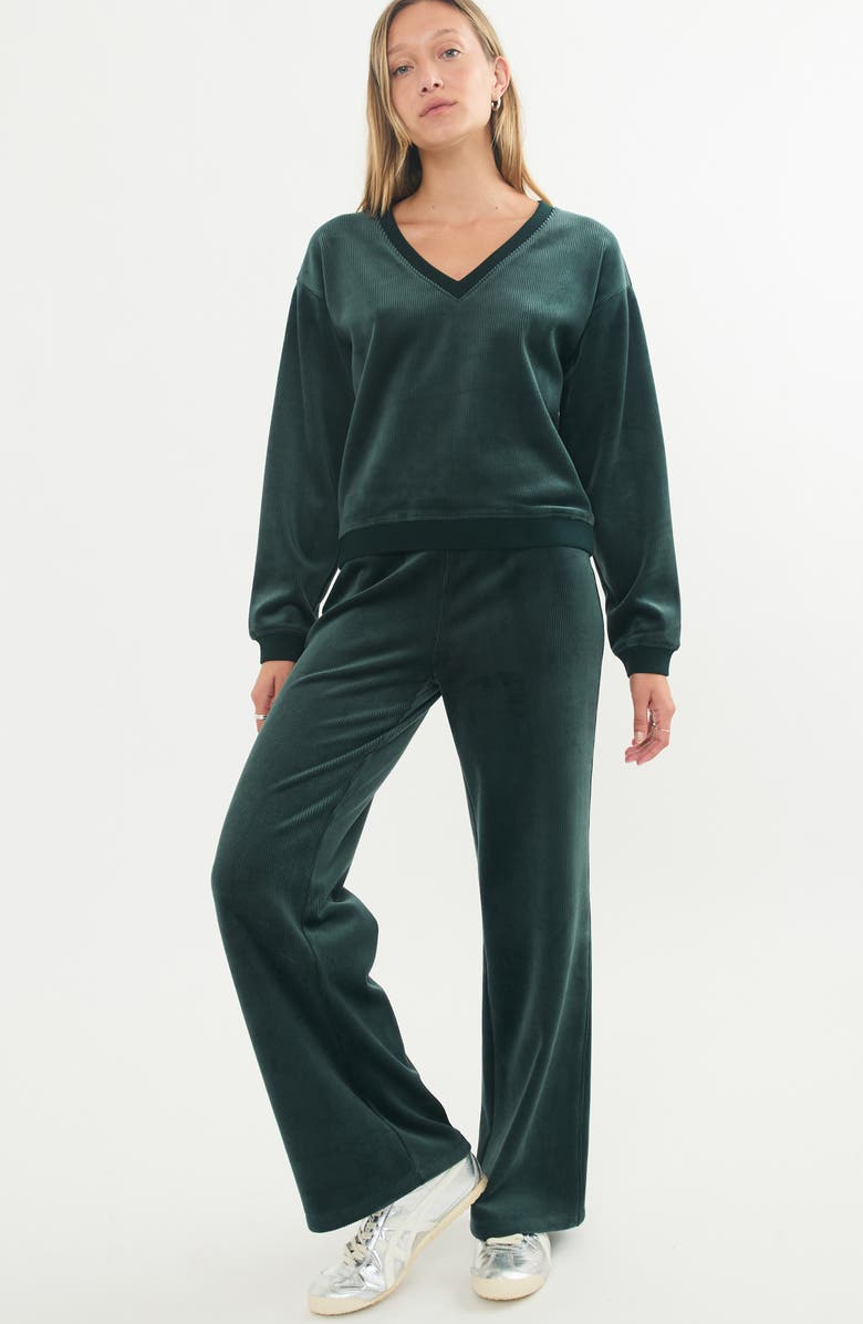 Marine Layer Corded Velour V-Neck Top, Alternate, color, Green Gables