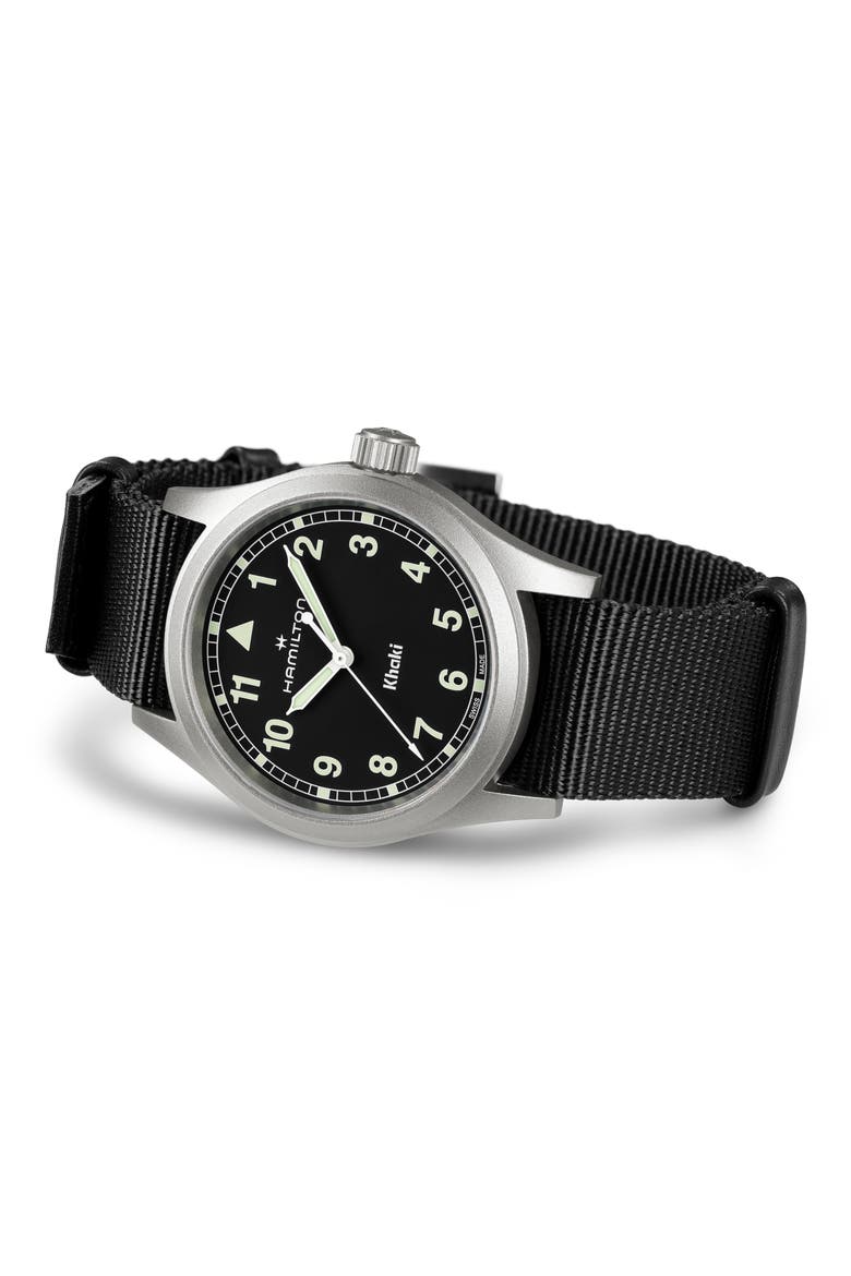 Khaki Field NATO Strap Watch, 38mm, Alternate, color, BLACK