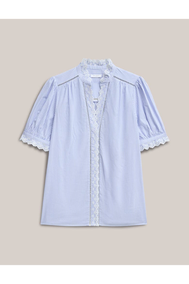 Naima Scalloped Lace Trim Pintuck Blouse, Alternate, color, Blue Ivory
