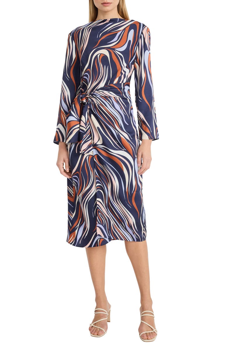DONNA MORGAN FOR MAGGY Long Sleeve Wrap Waist Midi Dress, Main, color,