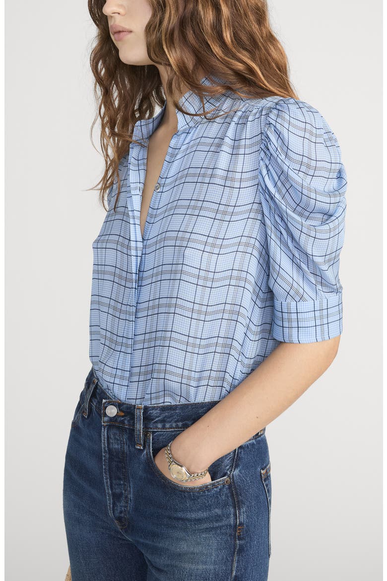 Gillian Plaid Silk Button-Up Shirt, Alternate, color, SKY BLUE MULTI