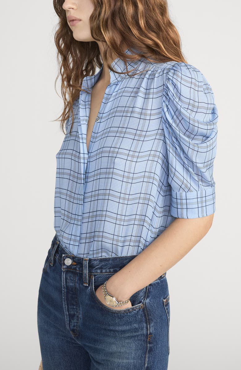 FRAME Gillian Plaid Silk Button-Up Shirt, Alternate, color, Sky Blue Multi