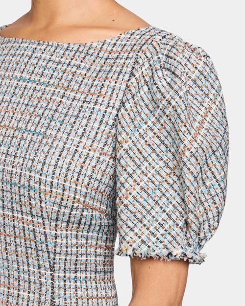 Shop Santorelli Violet A-line Shift Dress With Puff Sleeves In Ocean Mist