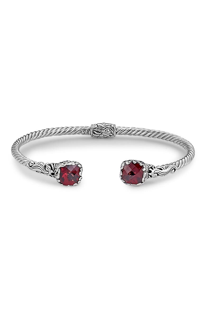 Sterling Silver & 18K White Gold Garnet Bangle Bracelet, Main, color, RED