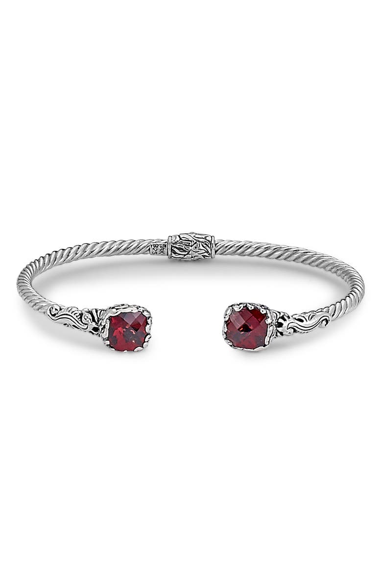 SAMUEL B. Sterling Silver & 18K White Gold Garnet Bangle Bracelet, Main, color, Red