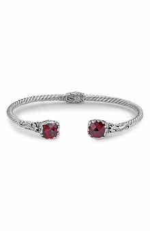 SAMUEL B. Sterling Silver & 18K White Gold Garnet Bangle Bracelet