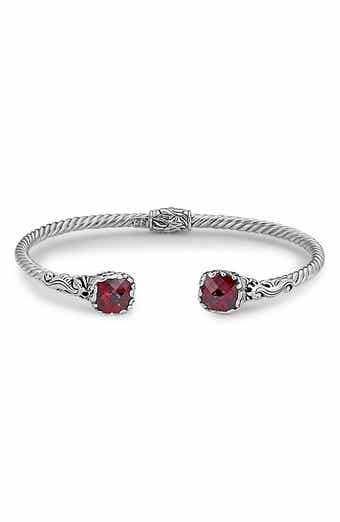 SAMUEL B. Sterling Silver & 18K White Gold Garnet Bangle Bracelet