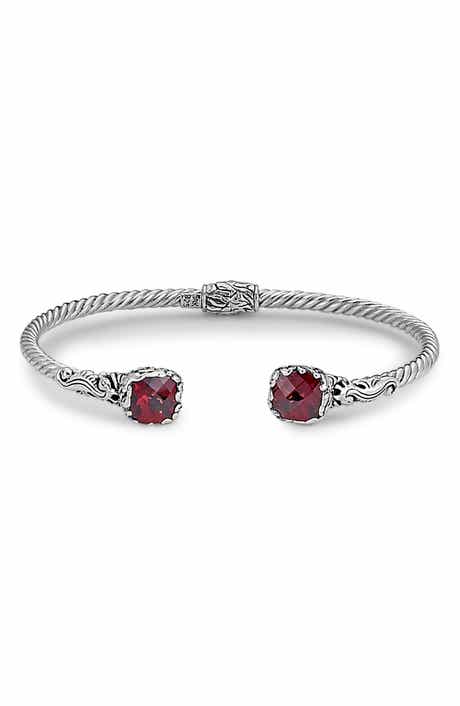SAMUEL B. Sterling Silver & 18K White Gold Garnet Bangle Bracelet
