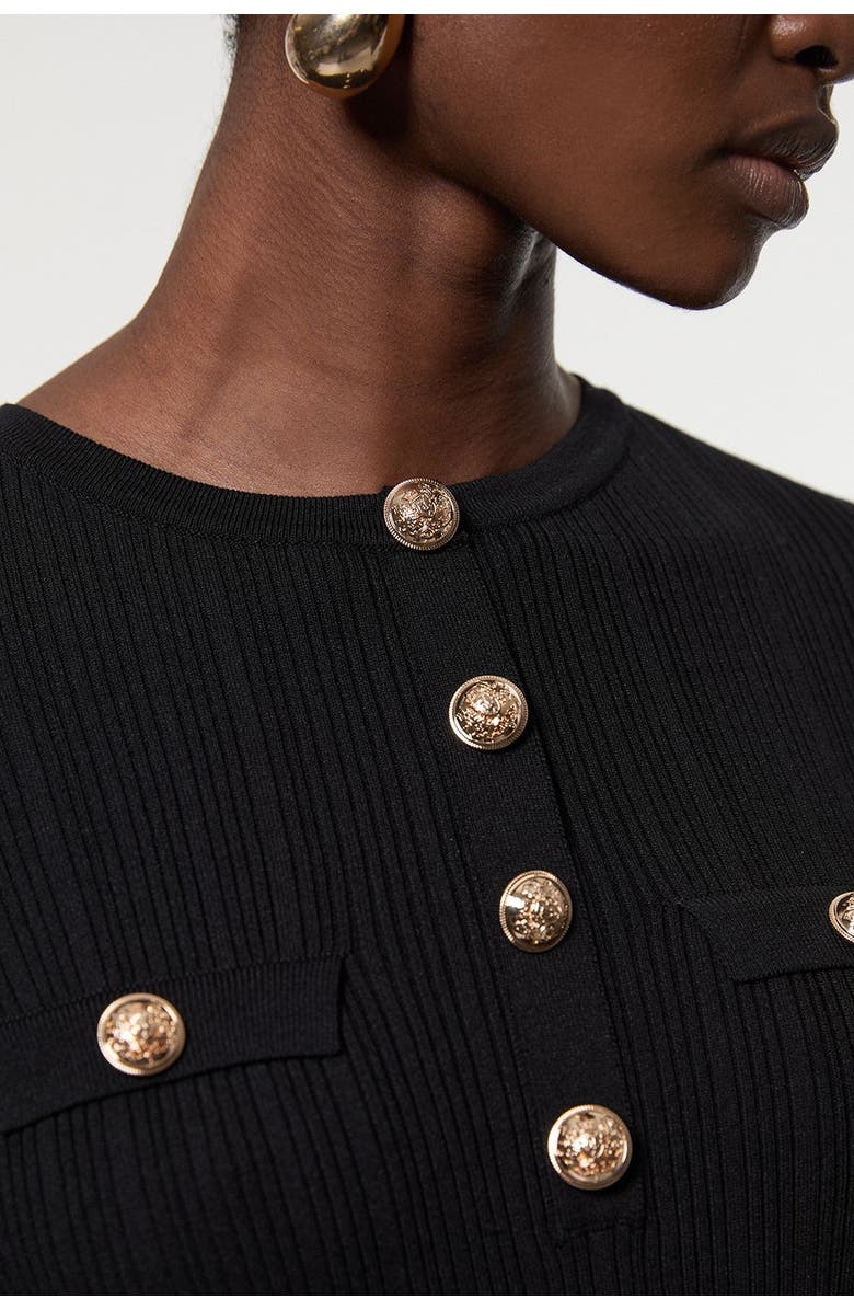 Karen Millen Military Trim Rib Long Sleeve Knit Top, Alternate, color, Black