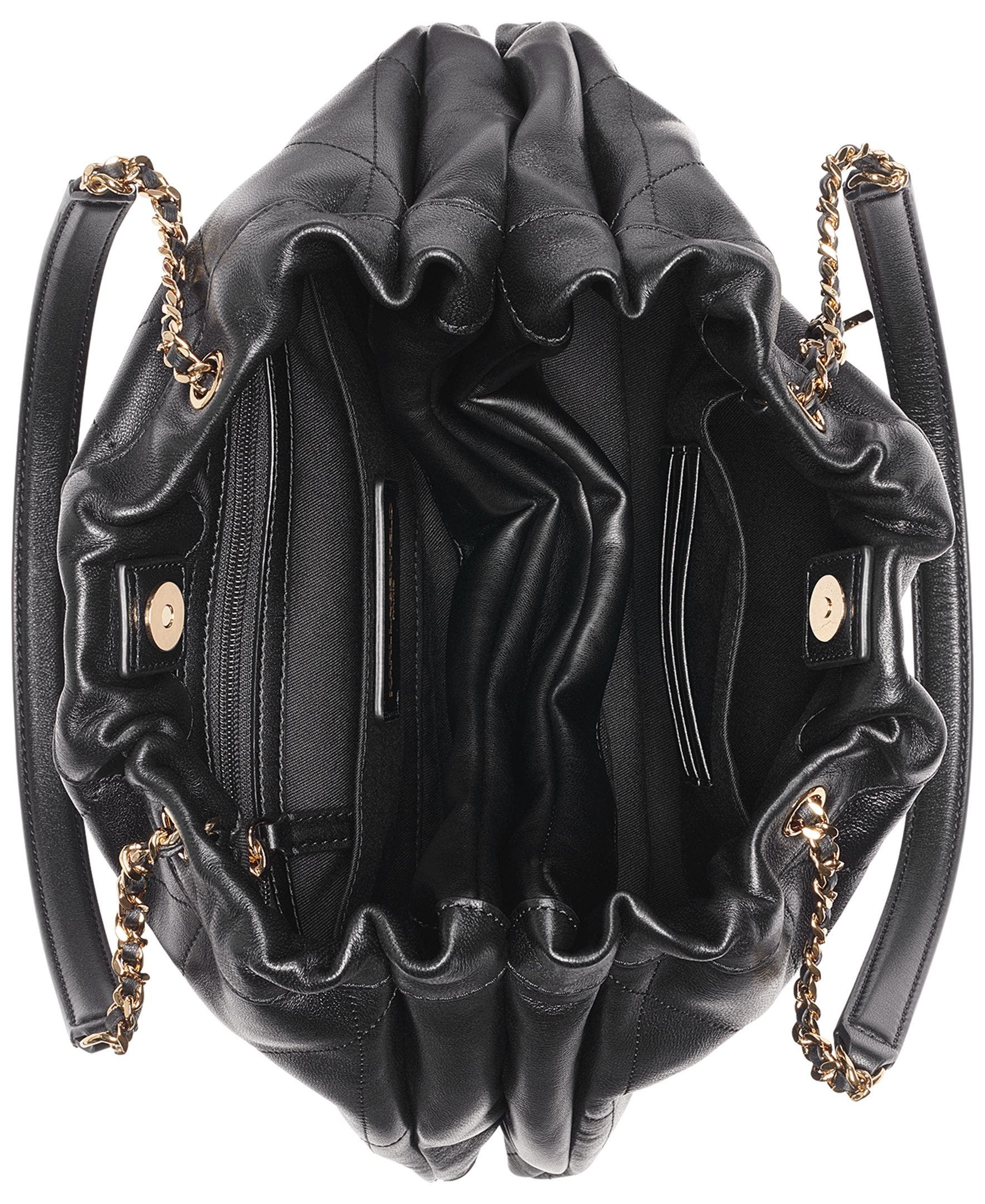 KARL LAGERFELD PARIS Amandine Leather  Shoulder, Alternate, color, Black/Gold