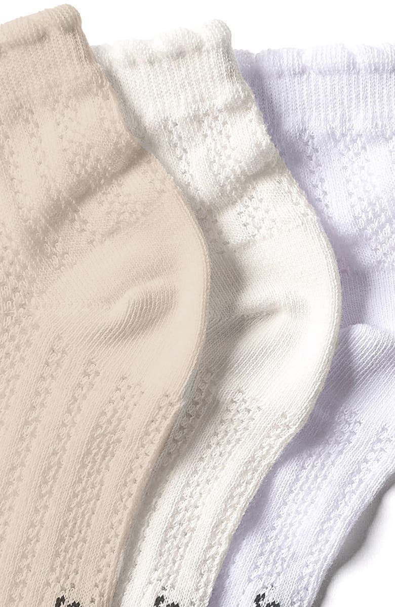 Stems Lace Knit 3-Pack Ankle Socks, Alternate, color, Almond