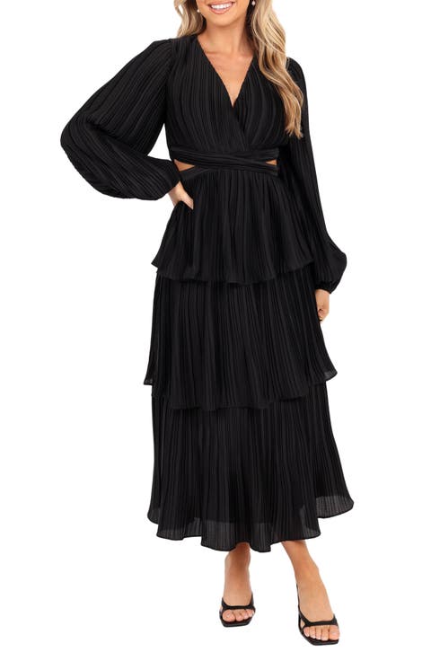 Pippa Side Cutout Long Sleeve Tiered Midi Dress