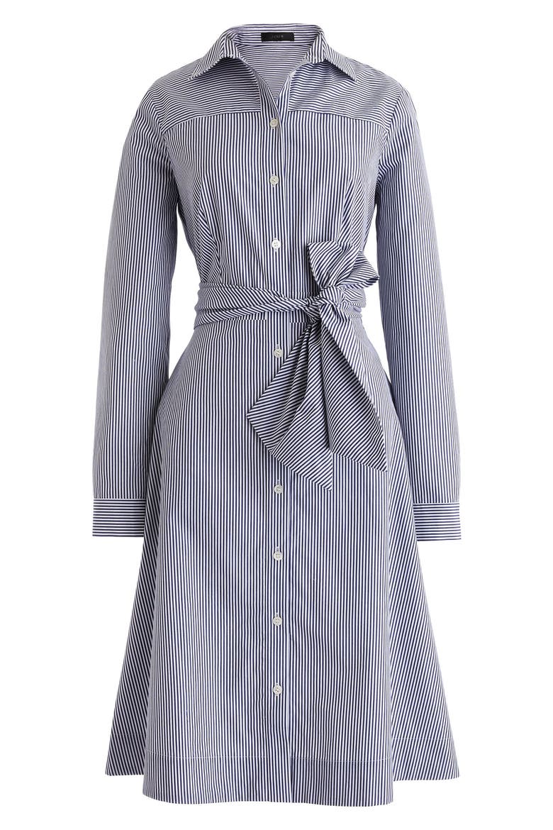 Stripe Tie-Waist Shirtdress, Alternate, color, WHITE NAVY