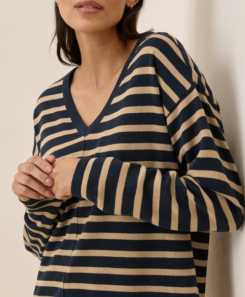 Pact Organic Cotton Classic Fine Knit Relaxed Sweater In Encinitas Stripe Midnight Blue