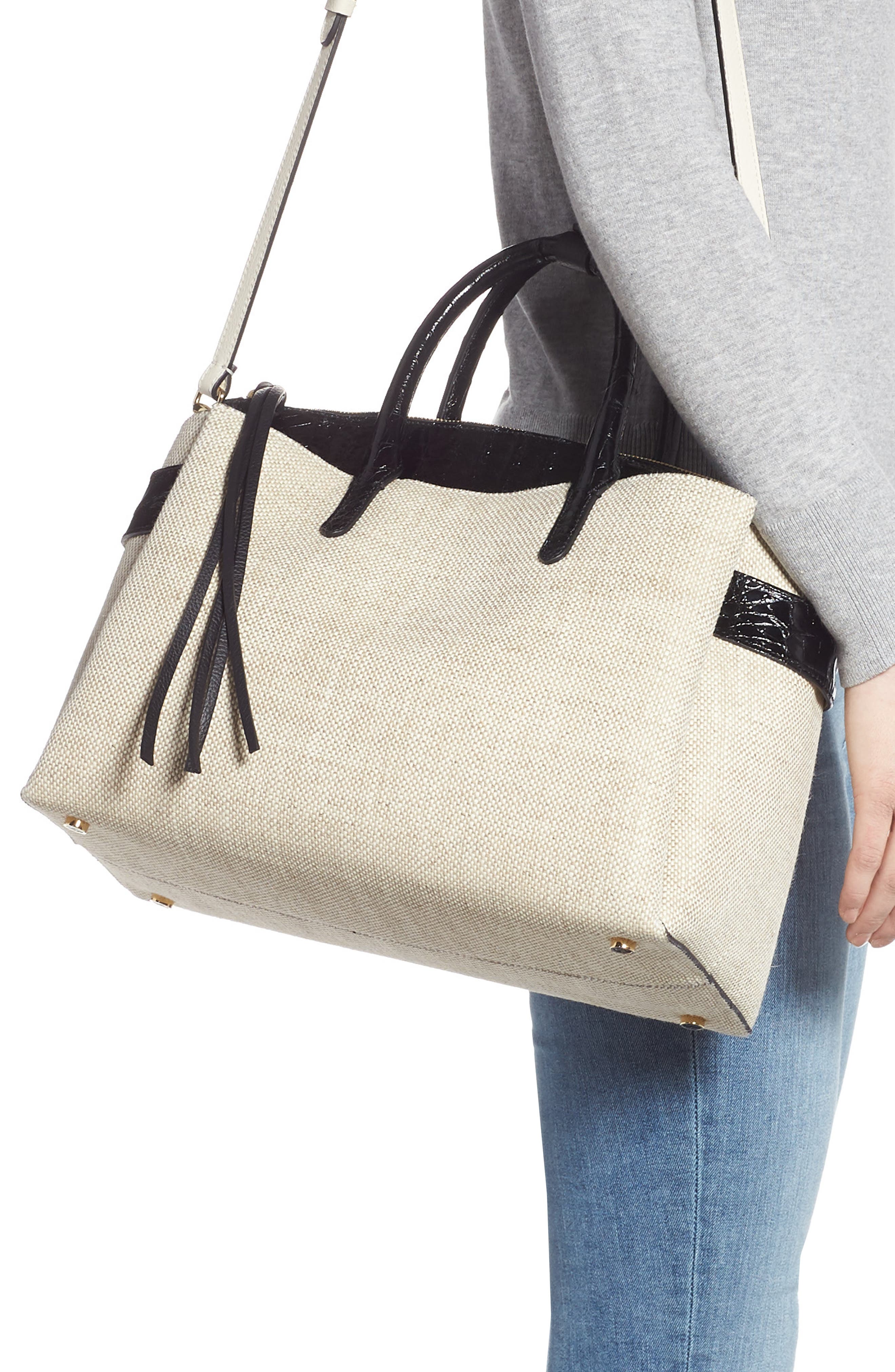Nancy Gonzalez Large Cristie Linen & Genuine Crocodile Tote, Alternate, color, 