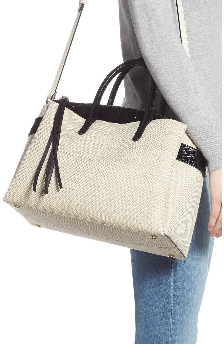 Nancy Gonzalez Large Cristie Linen & Genuine Crocodile Tote, Alternate, color,