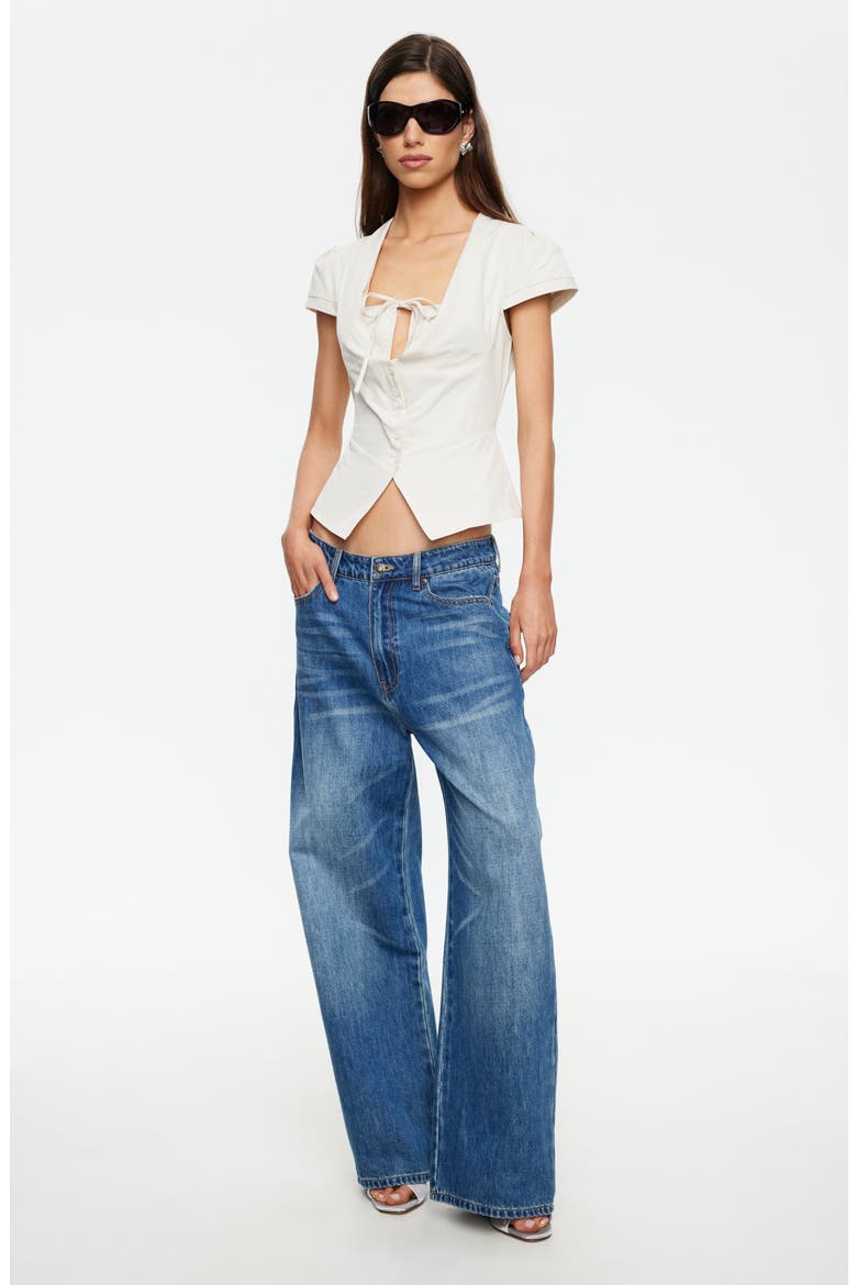 Kendall Split Front Cotton Button-Up Top, Alternate, color, SAND