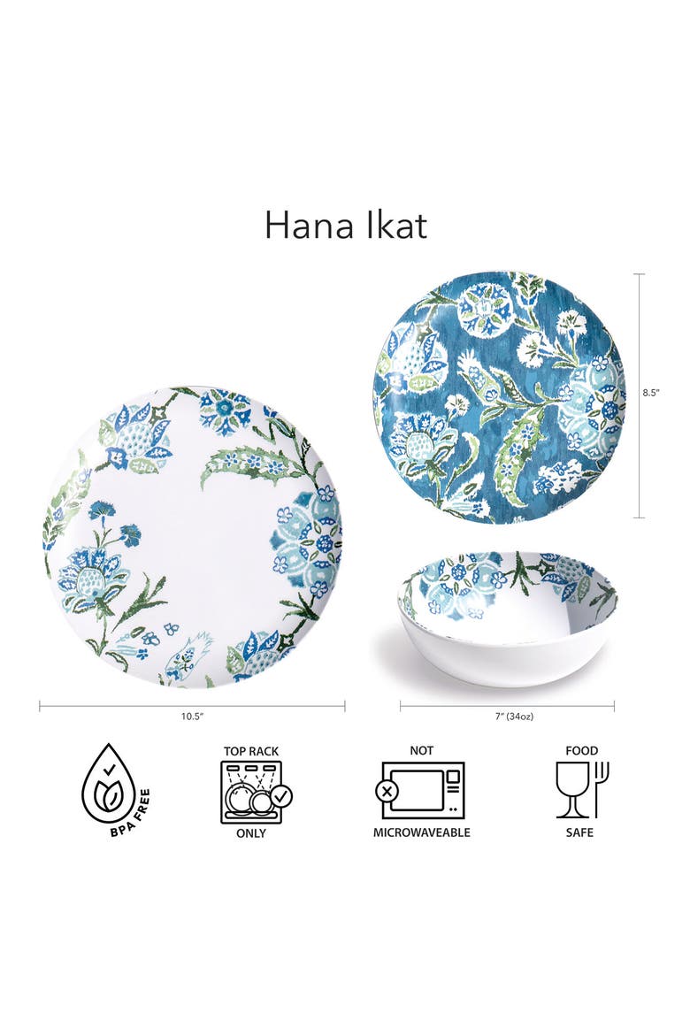 Hana Ikat Set of Six Melamine Salad Pates, Alternate, color, BLUE
