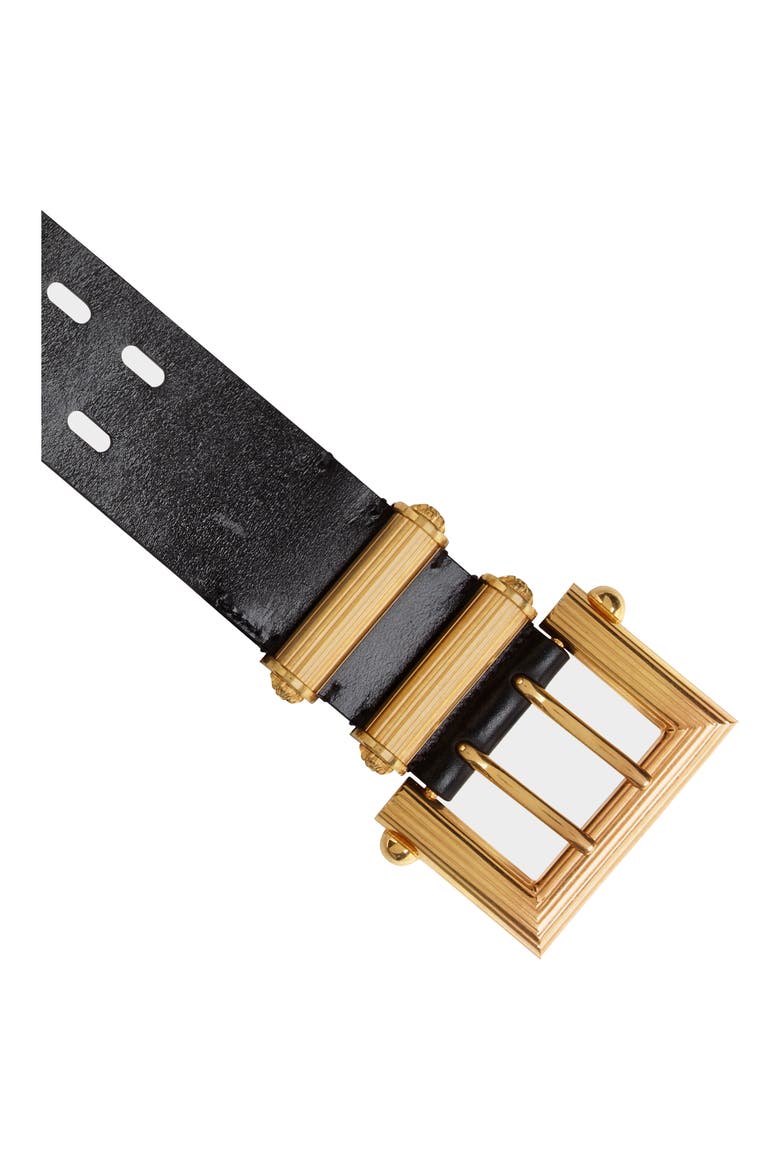 Square Buckle Laser Cut Belt, Alternate, color, NERO/ GOLD TRIBUTE